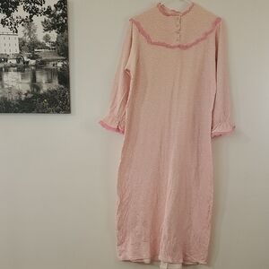 Vintage DuoFold Longsleeve Maxi Nightgown Size Lg Cottagecore Dainty Floral Lace